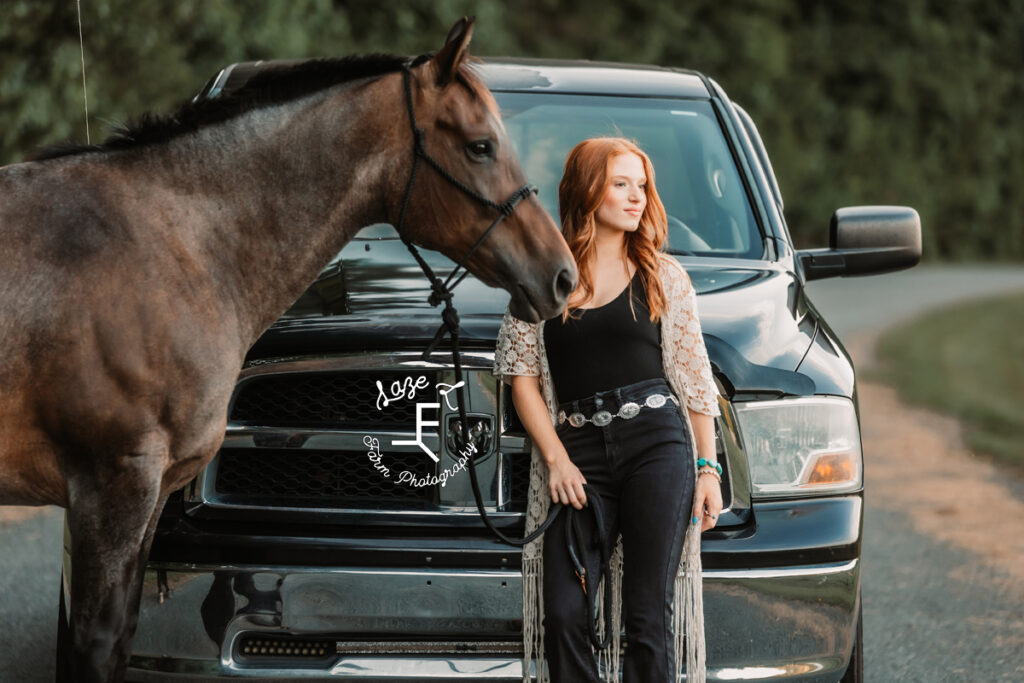 Kendall with her horse and truck