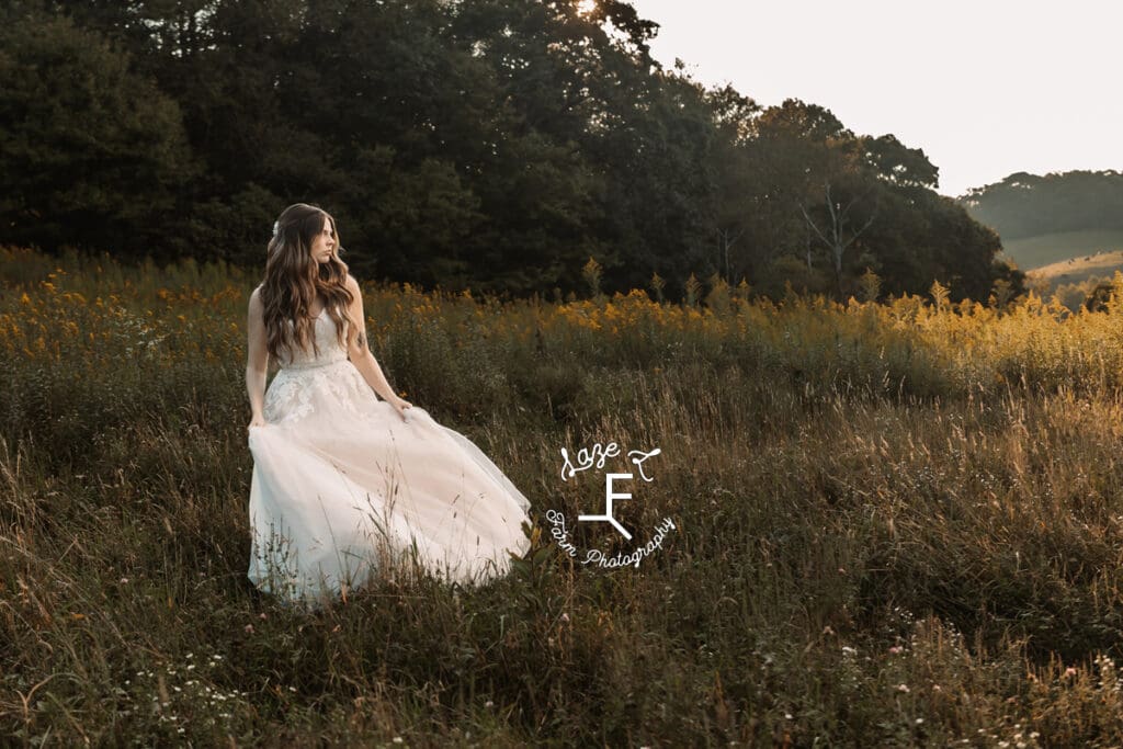 Teagan standing in field looking left