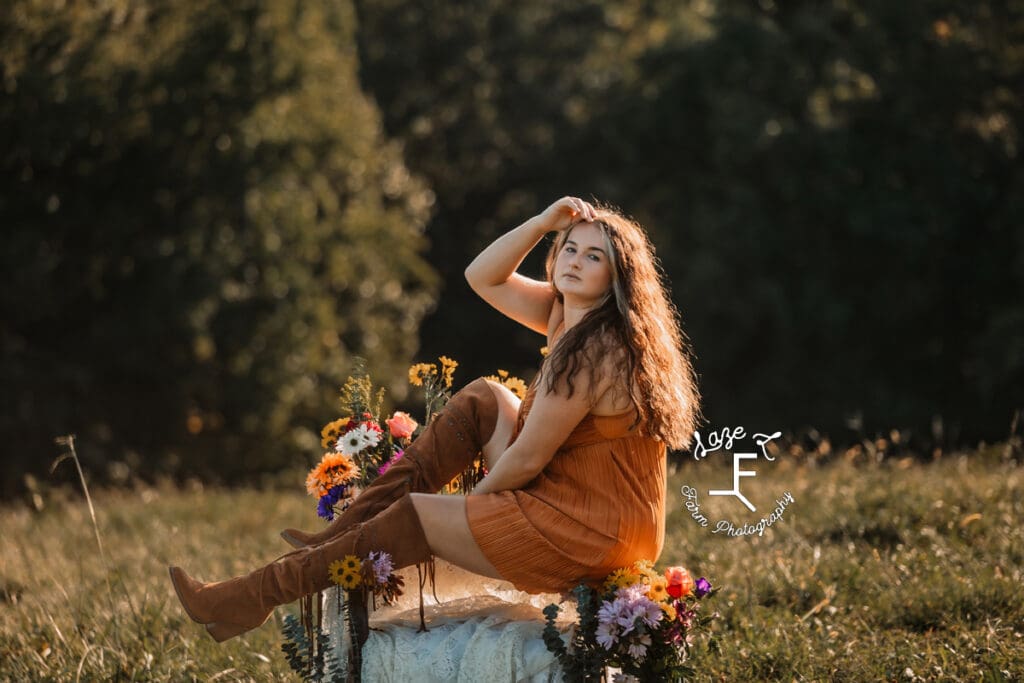 Savannah in rust dress and brown boots