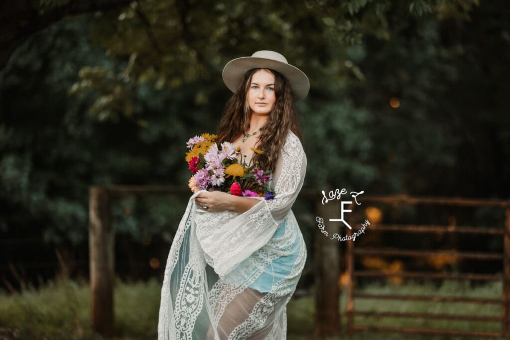 Savannah in white robe with flower pants