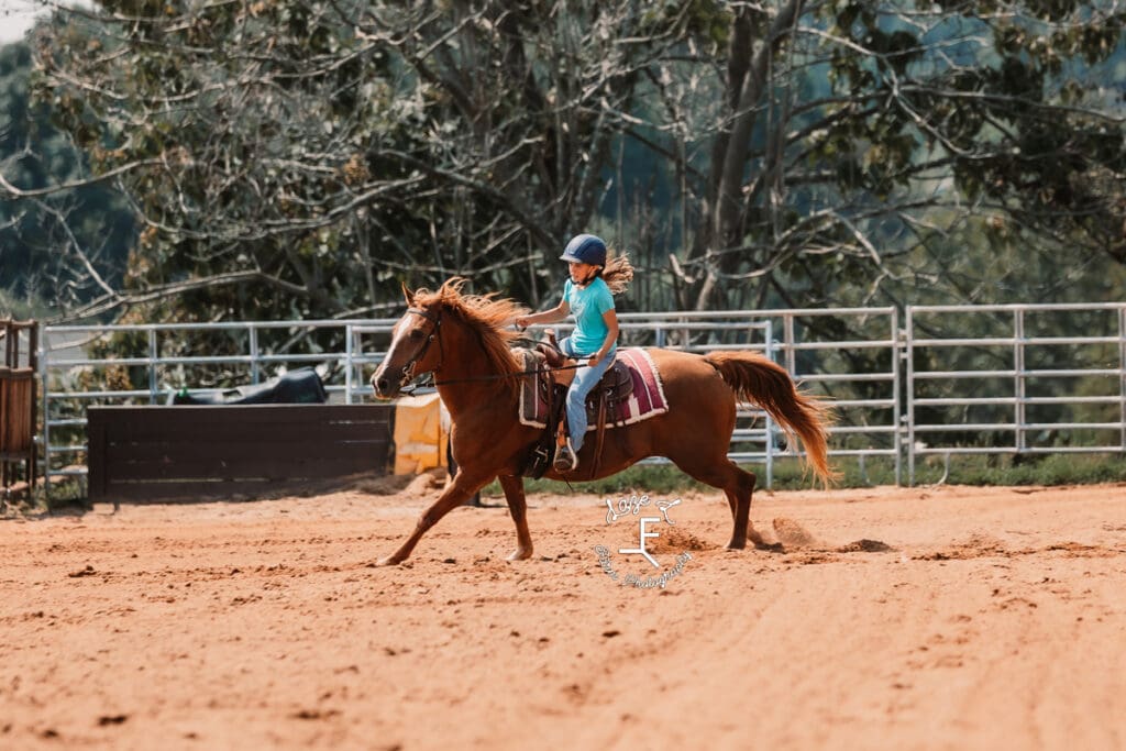 Little girl on sorrel horse