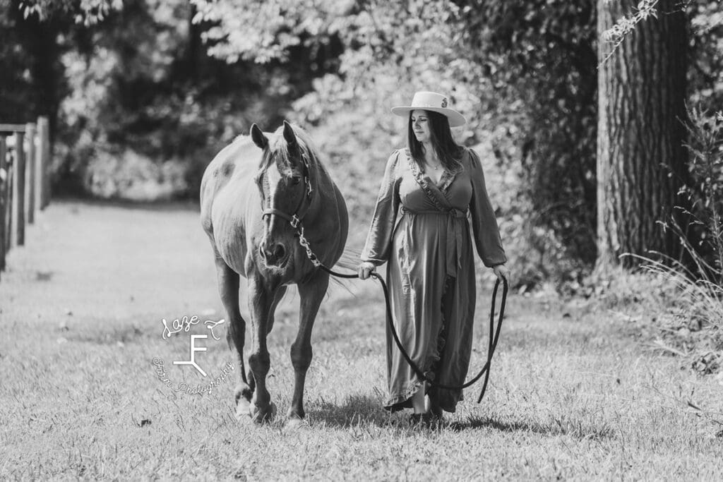 Andrea and Spartan in black and white