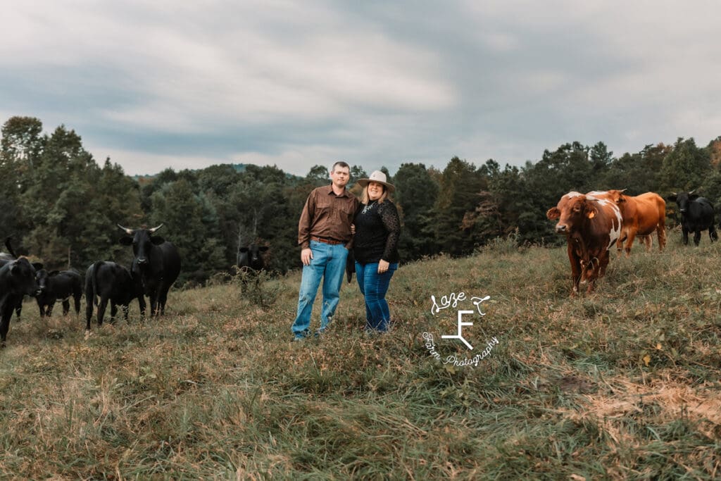 Chris and Sarah with the cows