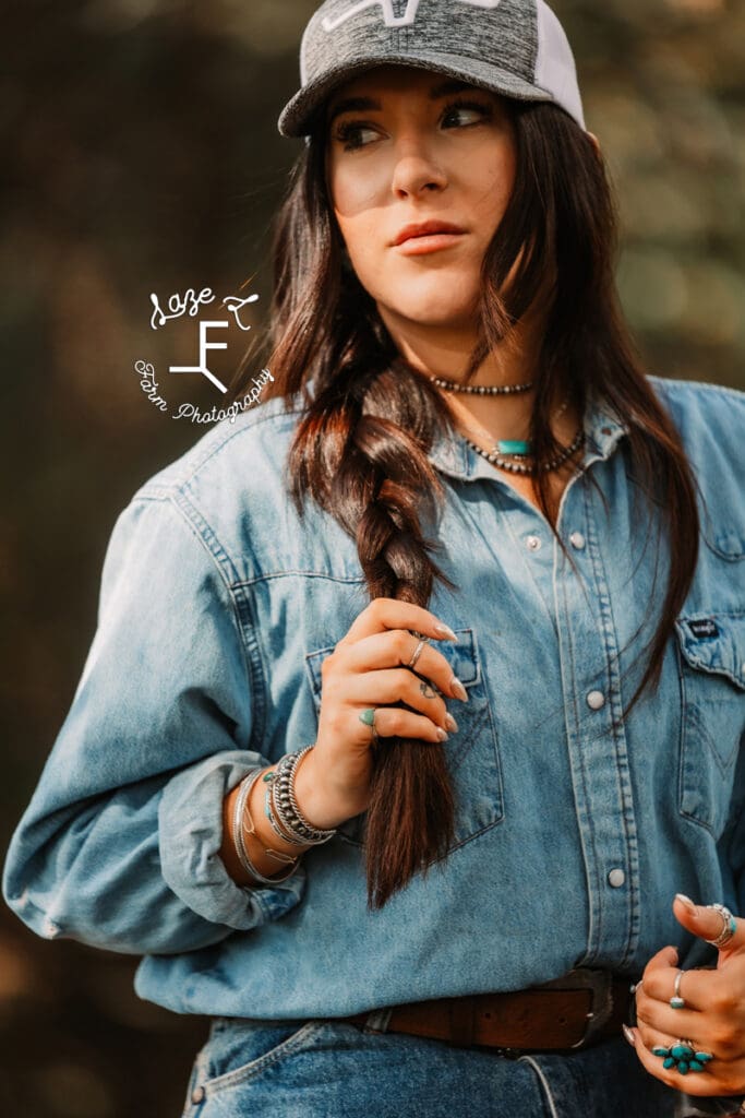 Up close of Halle holding braid