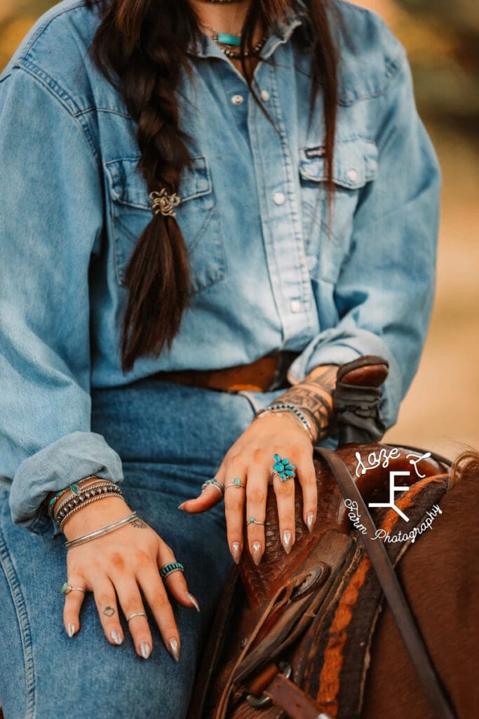 Halle showing turquoise rings