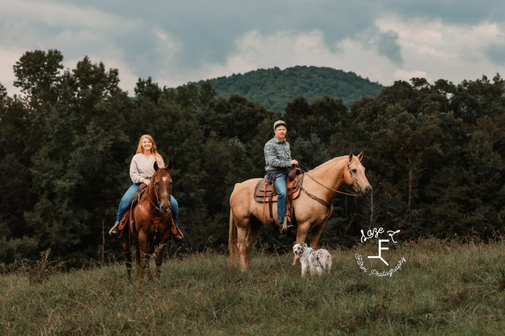 Taylor and Kyle with their horses and dog