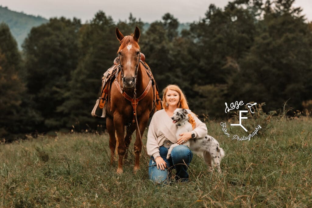 Taylor with her horse and the dog