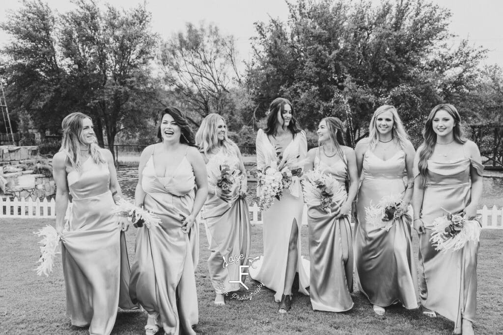 TX Wedding bridesmaids in black and white