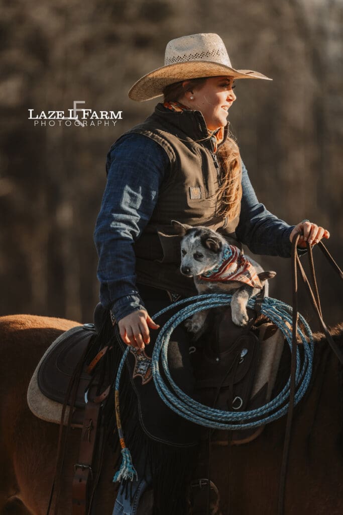 cowgirl with her blueheeler
