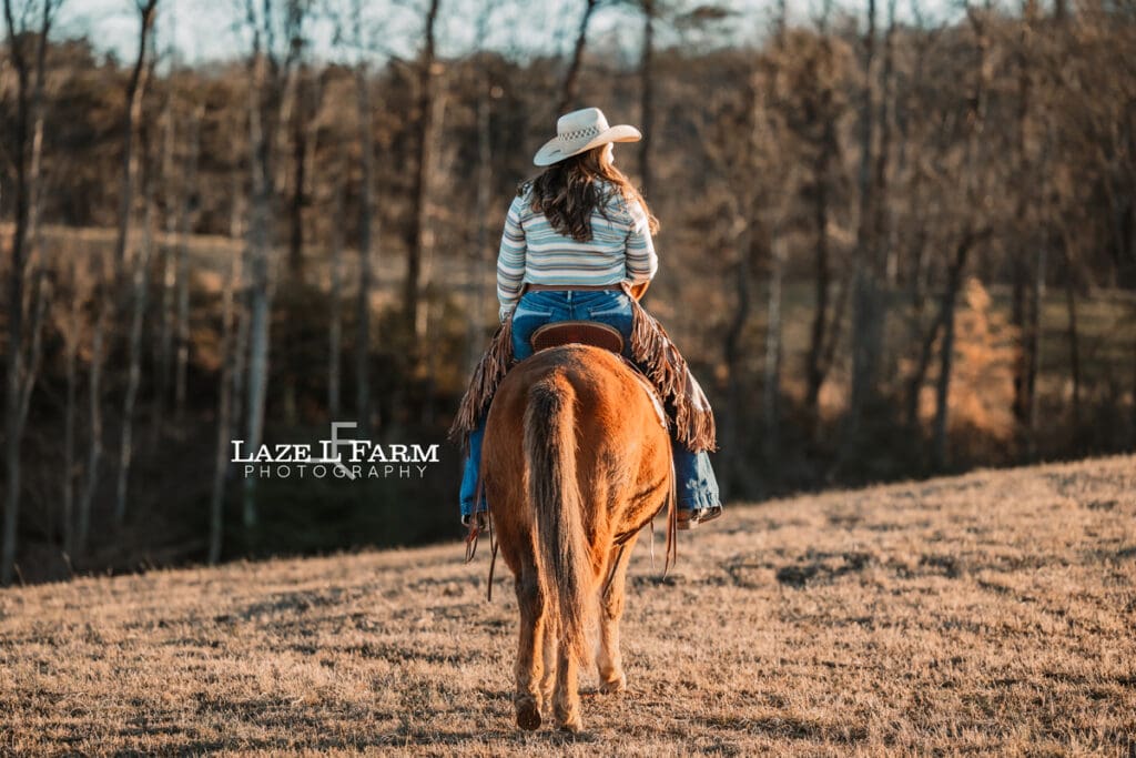 cowgirl riding mule