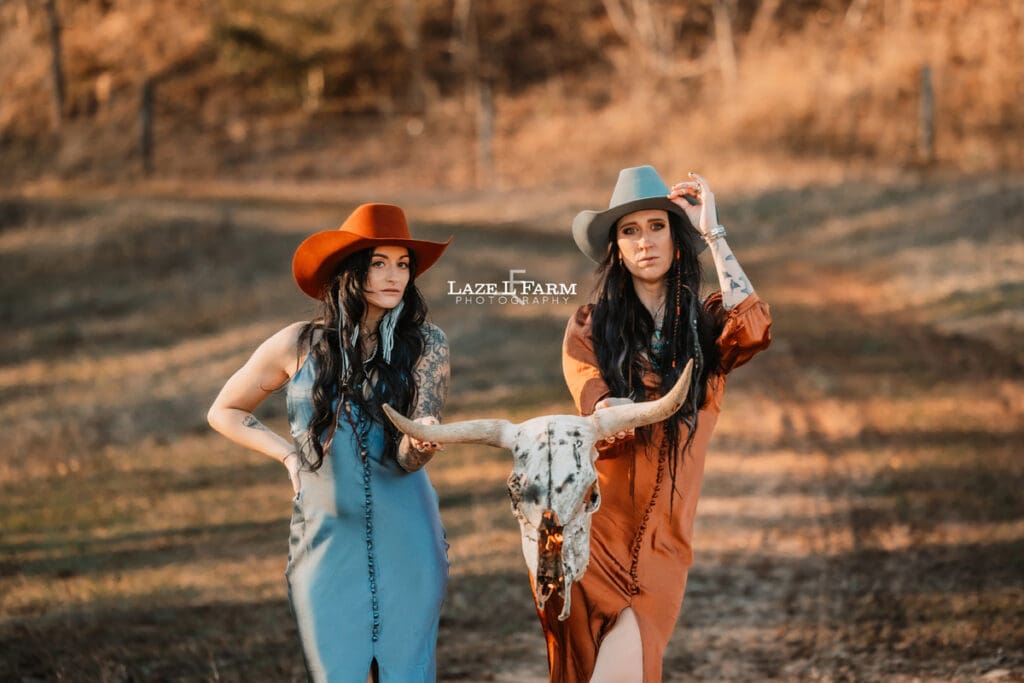 cowgirl with cow skull