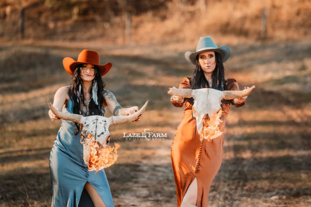 cowgirl with cow skulls