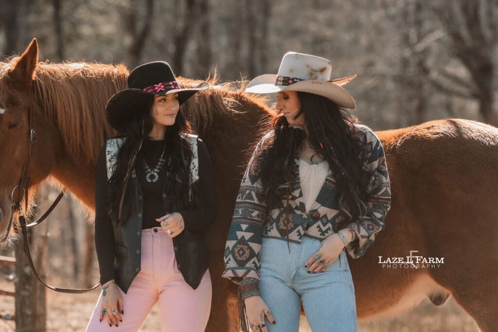 cowgirls looking at each other