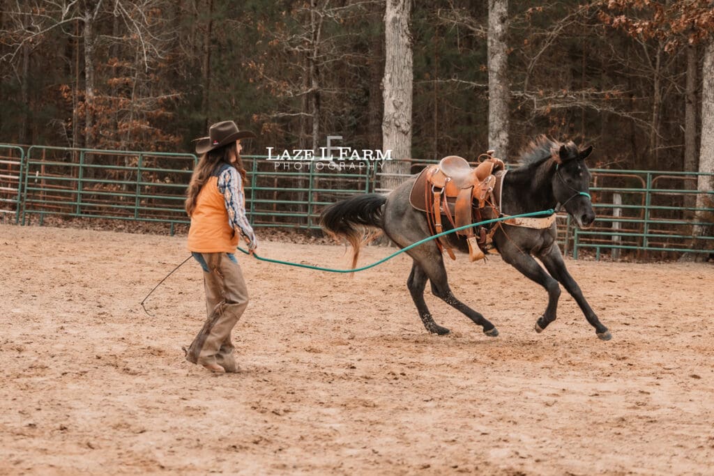 cowgirl working her horse