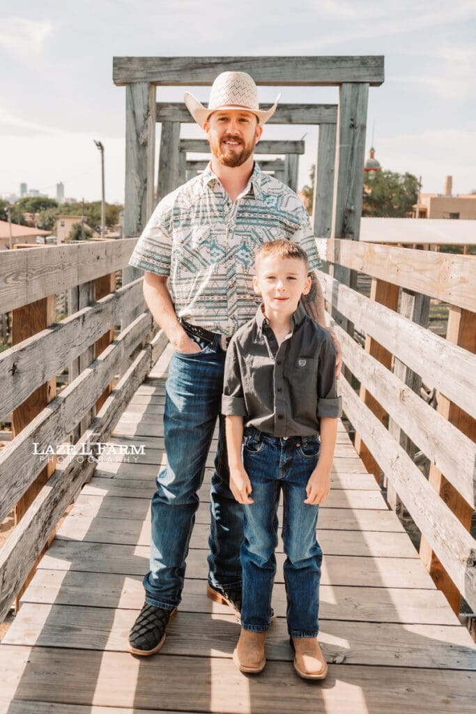 family pictures on the board walk at fort worth