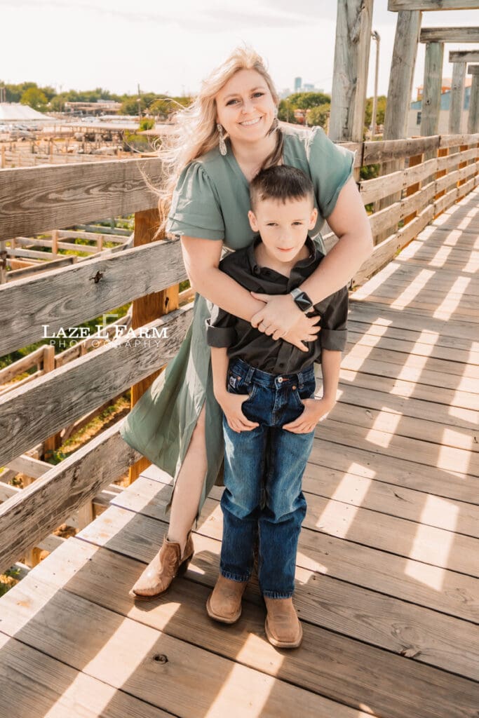 family pictures on the board walk at fort worth