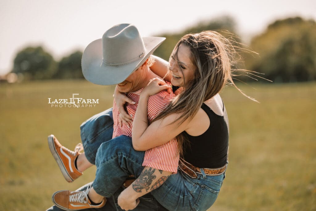 western couple goofing off