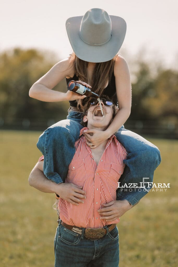western couple being goofy