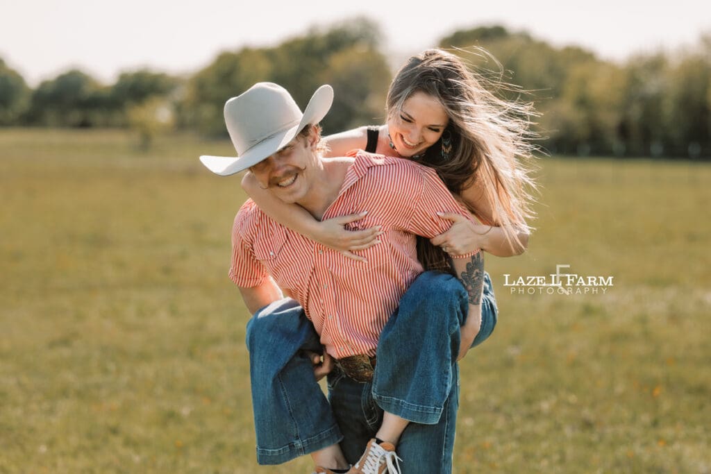 western couple goofing off