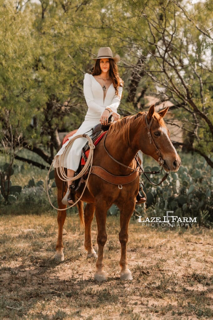 cowgirl bride riding her horse