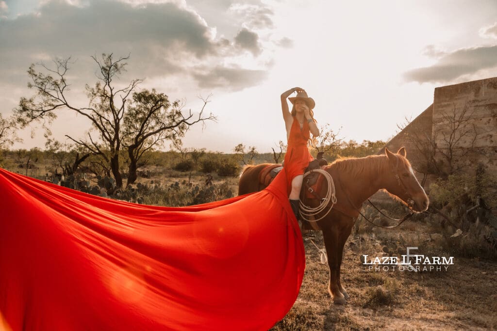 cowgirl wearing a flying dress