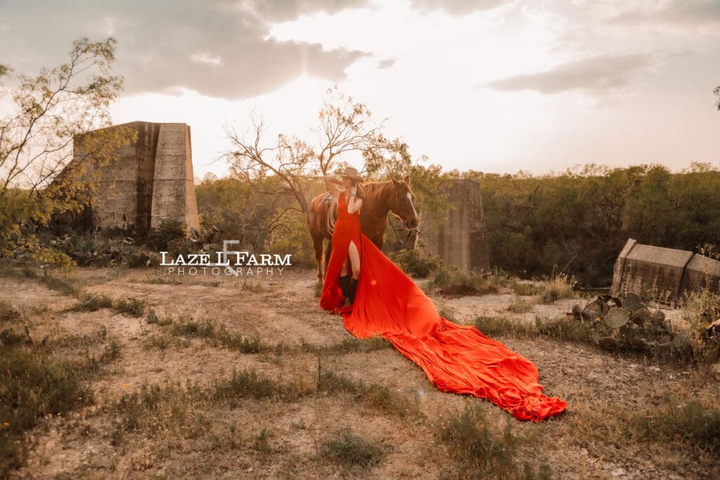 cowgirl wearing a flying dress