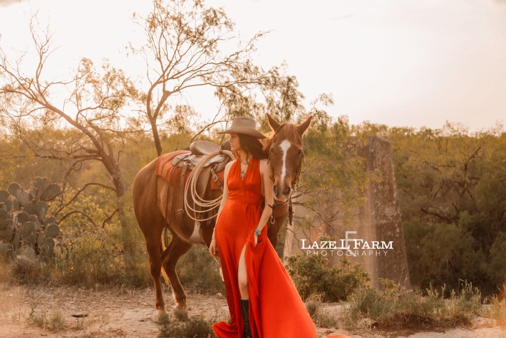 cowgirl wearing a flying dress