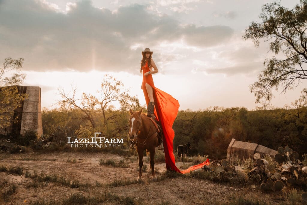 cowgirl wearing a flying dress