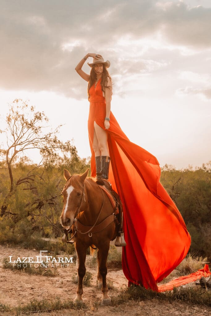 cowgirl wearing a flying dress