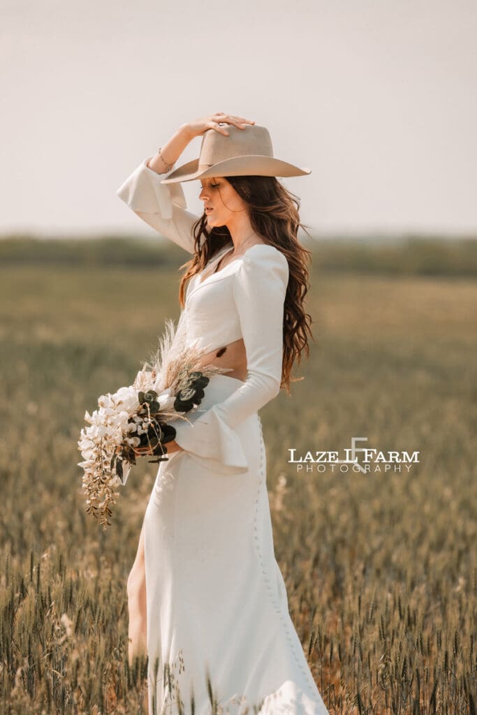 cowgirl bride with her flowers