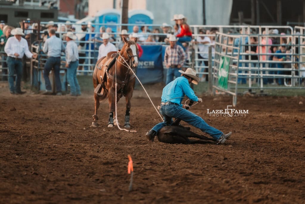 Tie Down Roping at the Cleveland Rodeo while Laze L Farm Photography takes pictures